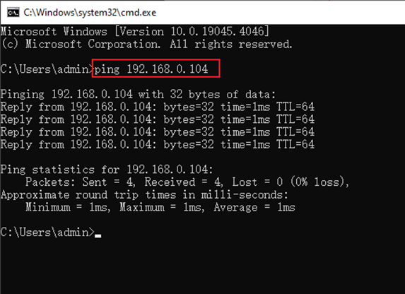 Show ping result on windows.