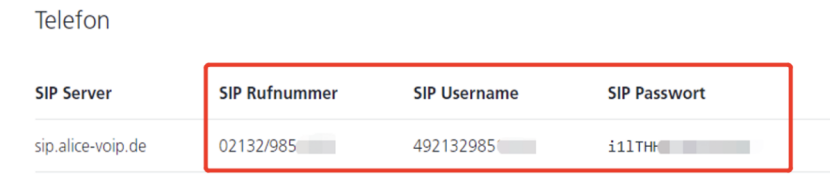 Beispiel für O2-VoIP-Konfigurationsparameter