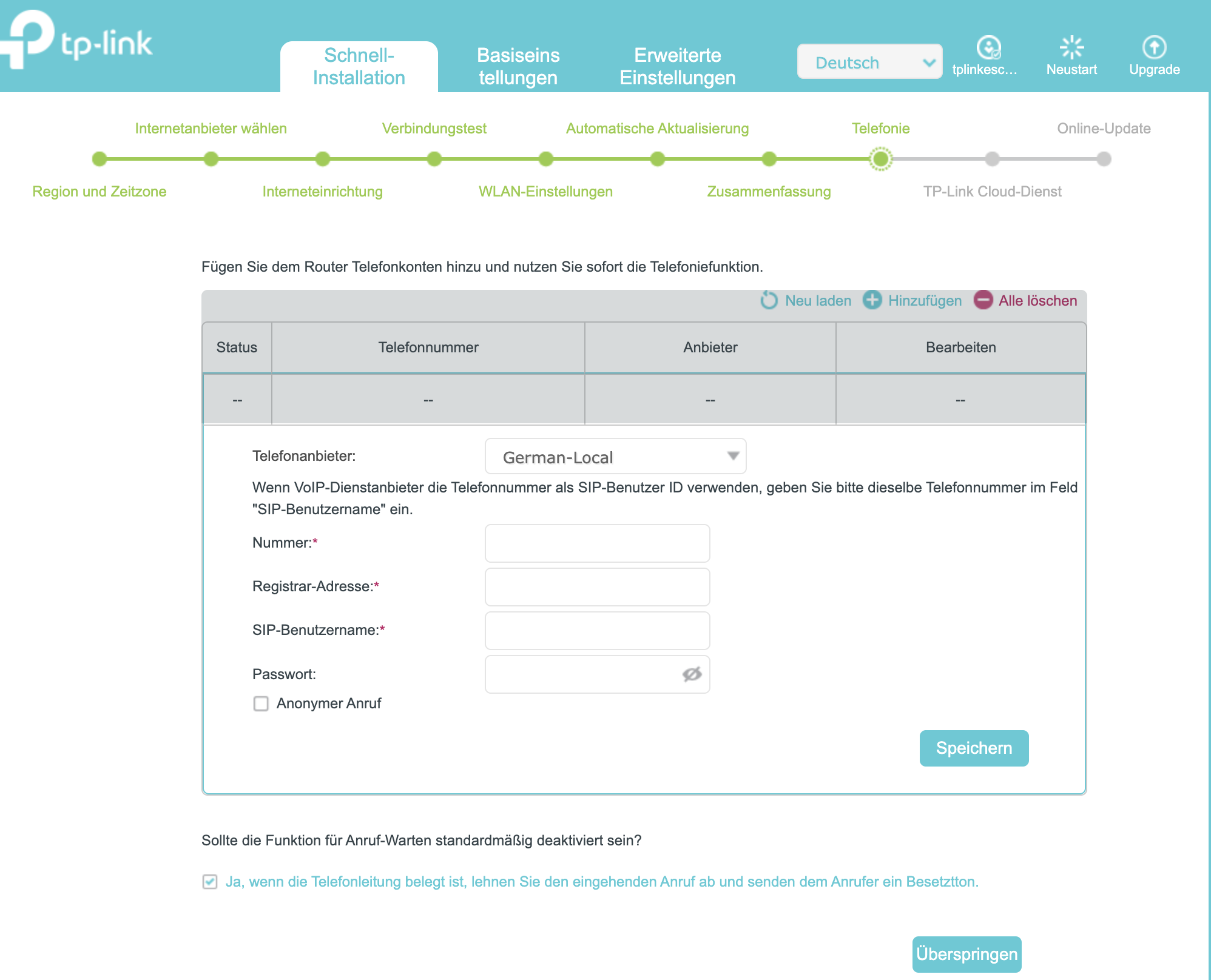 swb Telefoniekonfiguration