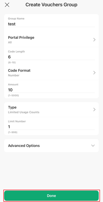 The Vouchers Group configuration page.