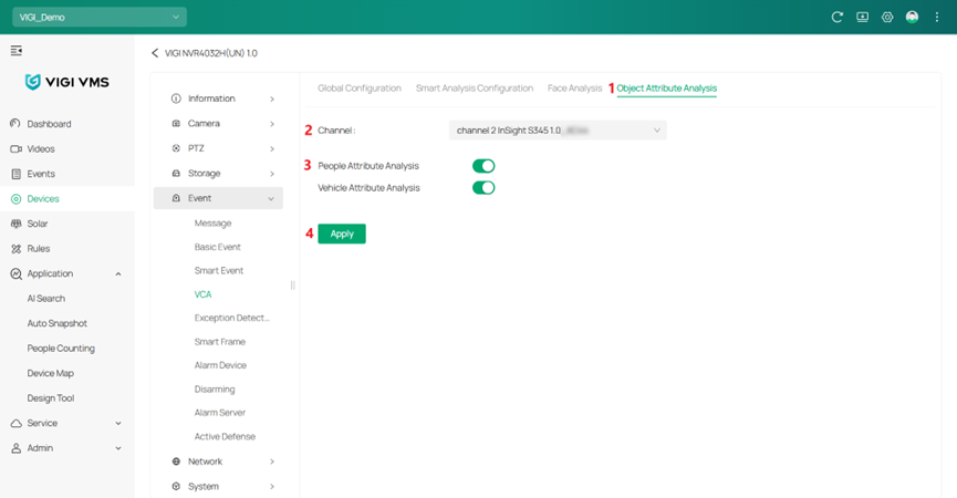 Enable/disable People Attribute/Vehicle Analysis separately.