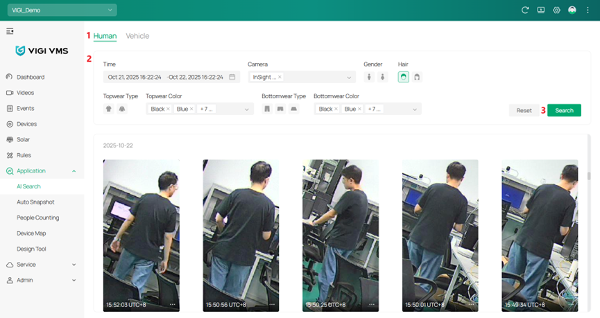 Select filters and search.