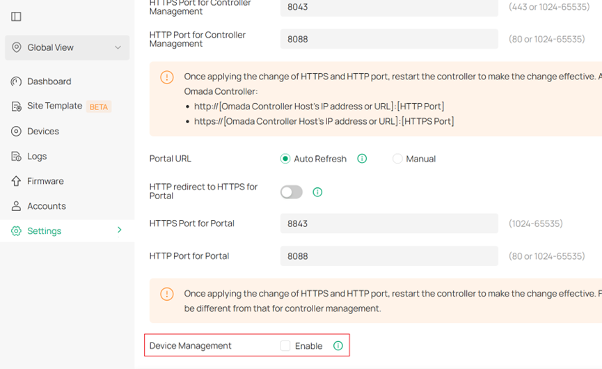 Location of Device management.