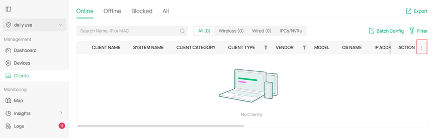 Click three dots in Client page’s up right part to change Display Options.