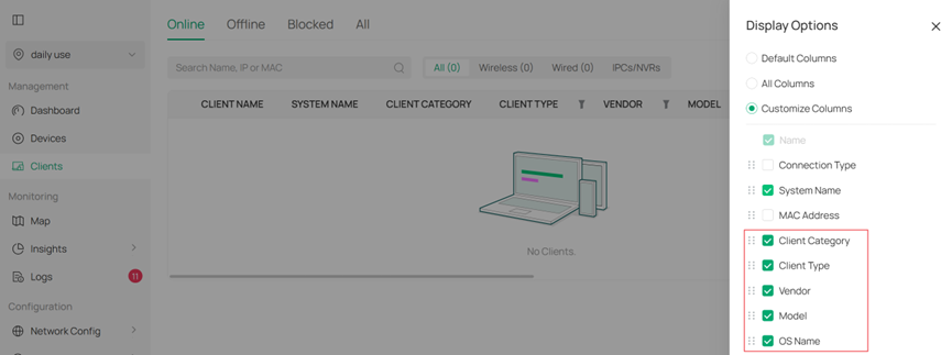 Showcase options related to client recognition.