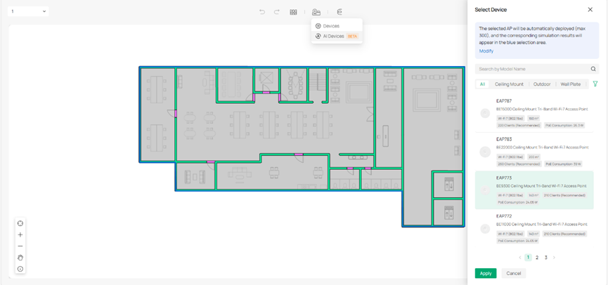 Screenshot of Omada Design Deploy Devices.