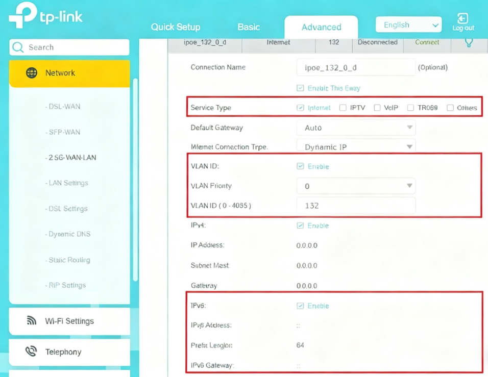 Internet connection Configuration.
