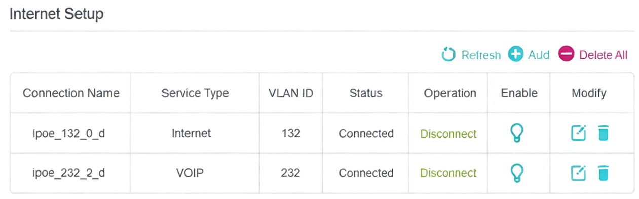 Internet setup page.