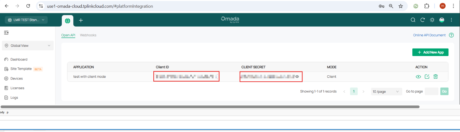 Client ID and Client Secret in the App item