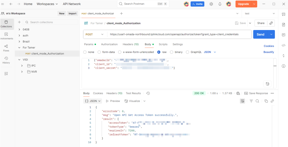 Body configuration and returned message.