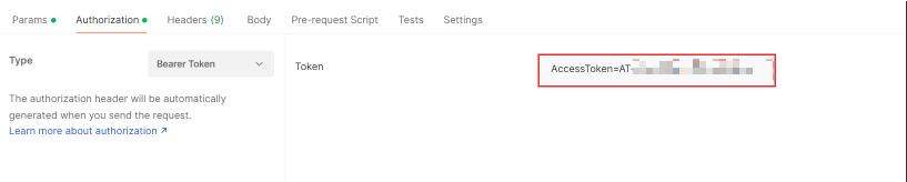 Access Token filled in Authorization.