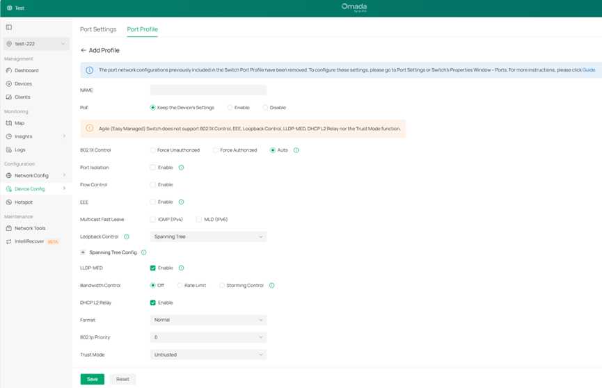 View the configuration items in the Port Profile.