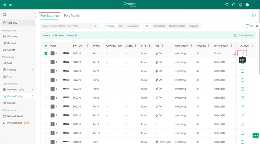 View the Port Settings section.