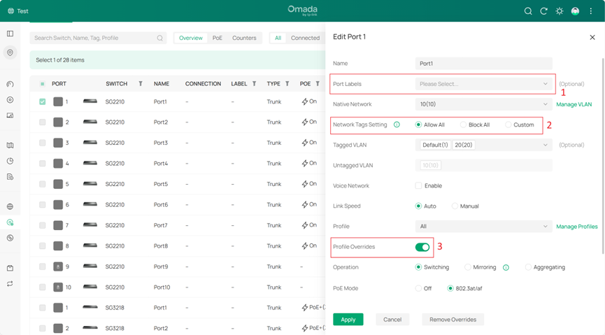 Edit the configuration of a single port.