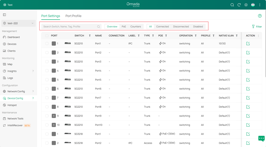 Search and display by status function.