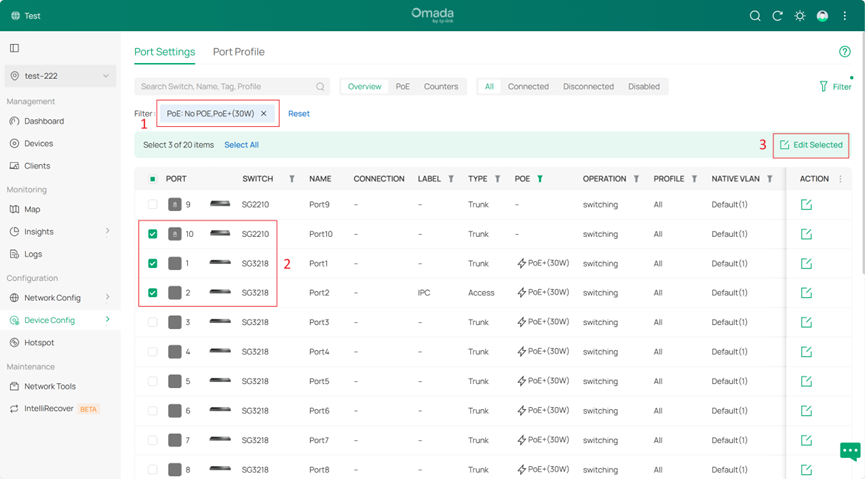 Select ports from different switches.