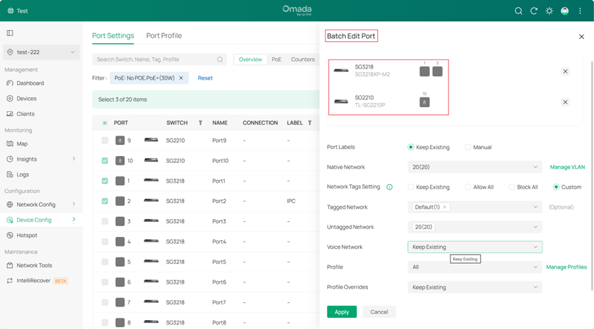 Batch edit port configurations.