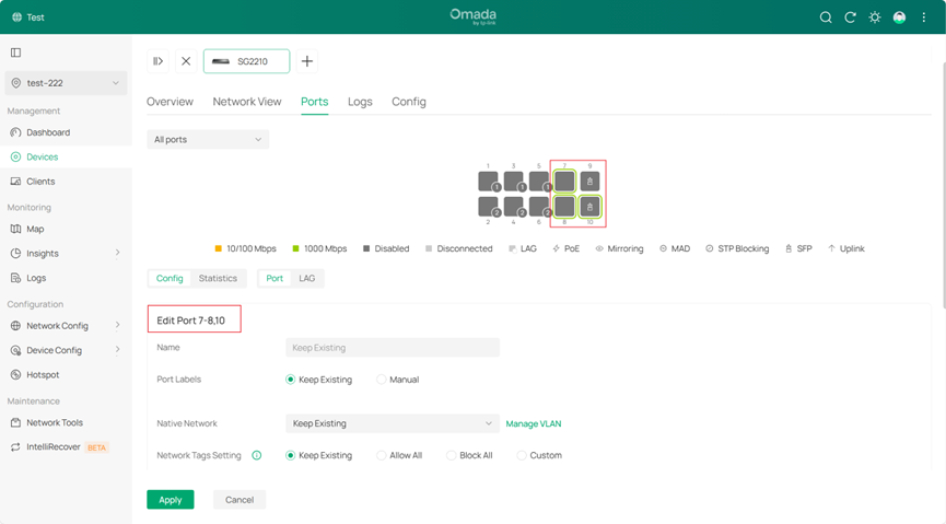 Click on multiple ports.