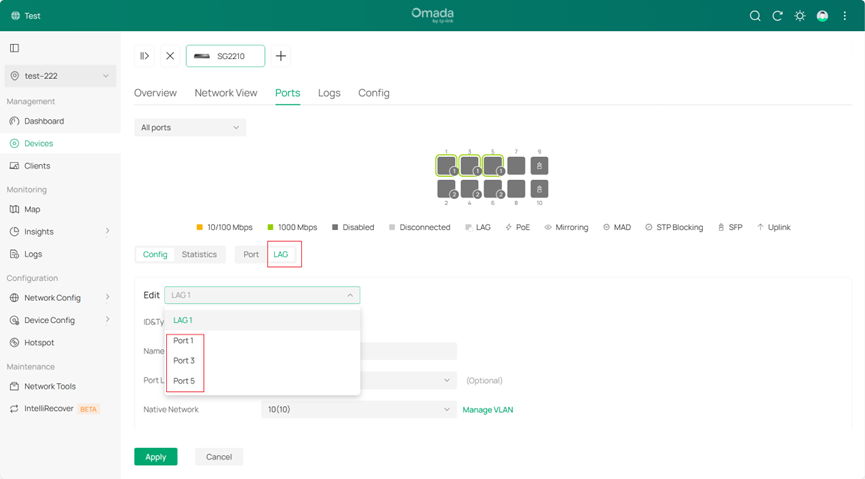 Edit LAG member ports.
