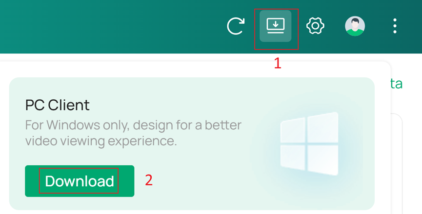 Locate the download entry for VIGI PC Client on VMS Cloud.