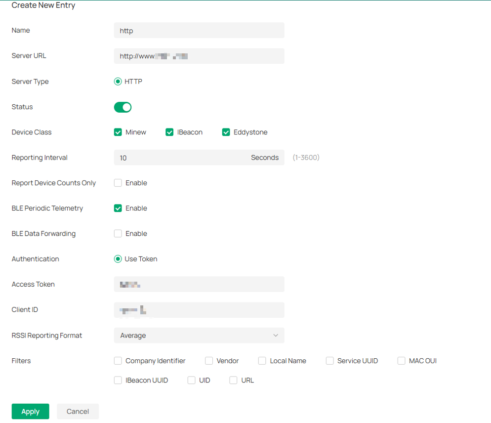 Click Create New Entry to configure the rules for the EAP to forward Bluetooth data.