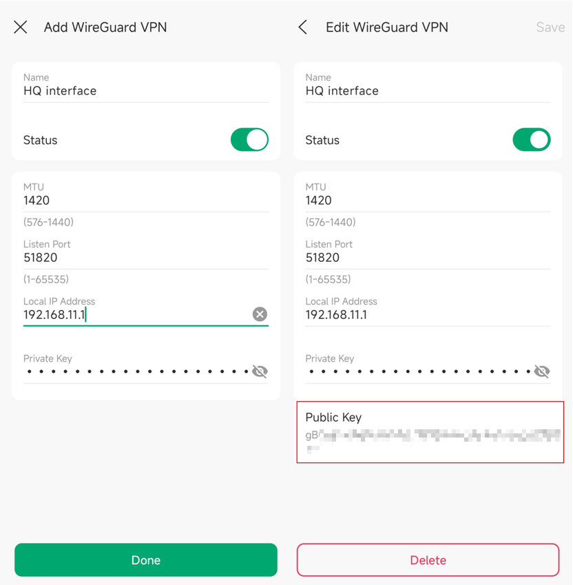 Showcase WireGuard Interface configuration in HQ Site.