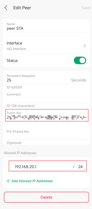 Showcase peer configuration in HQ site.