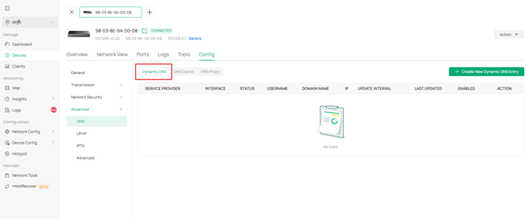 DNS page in gateway details > Config > Advanced.
