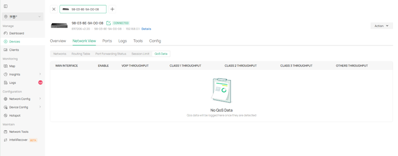 QoS Data in gateway details page.