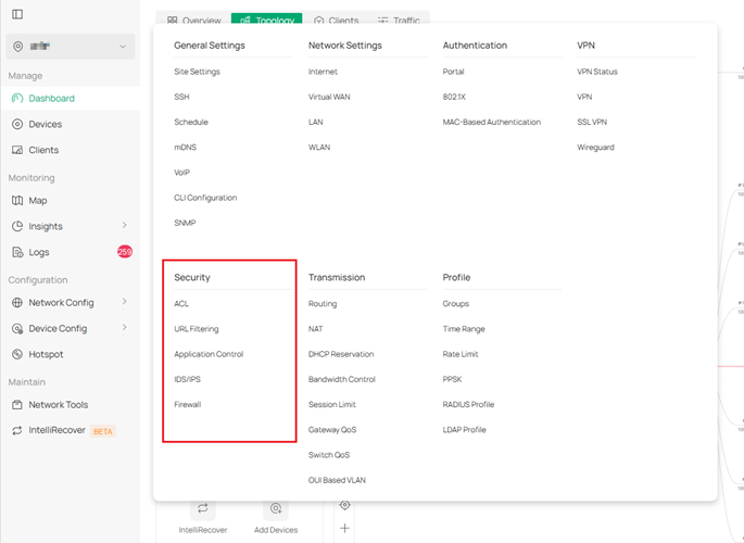 Security module in Network Config tab.