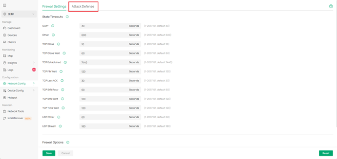 Attack Defense tab besides Firewall Settings.