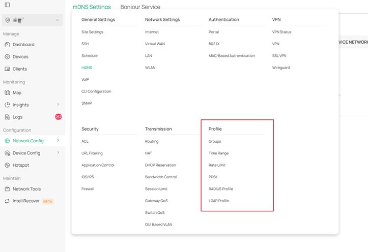 Profile module in Network Config tab.