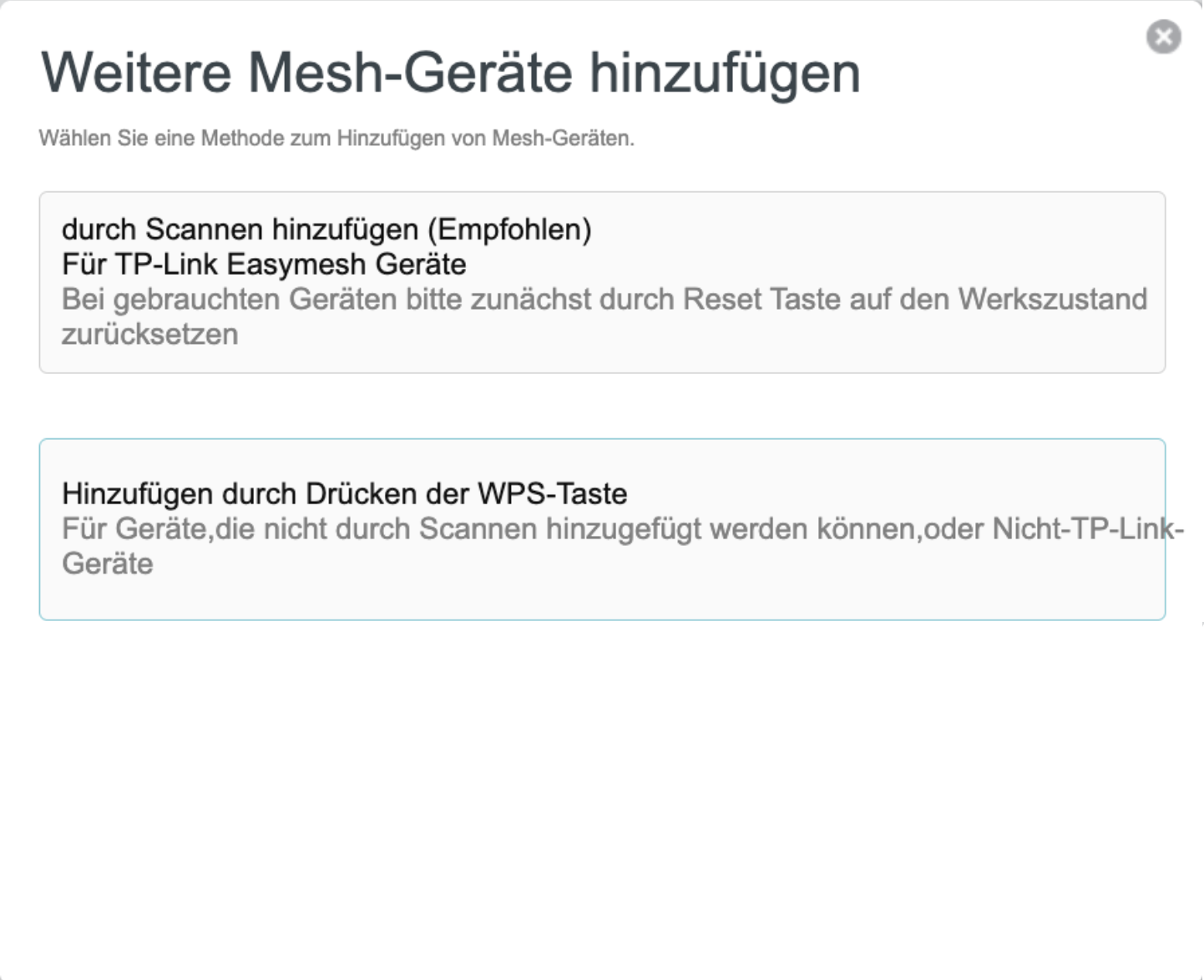 WLAN-Mesh-Gerät über Scanvorgang hinzufügen