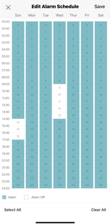 Showing the default light alarm schedule being edited to define the schedule.