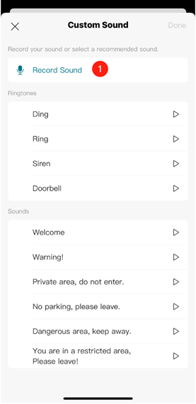 Showing the path under custom sound to record audio.