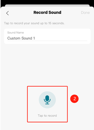 Show the record sound function, naming, and “tap to record.”