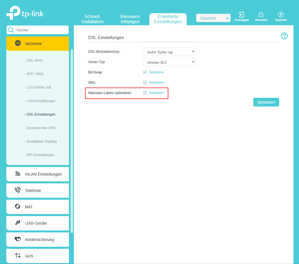 Netzwerk-Latenzoptimierung aktivieren.
