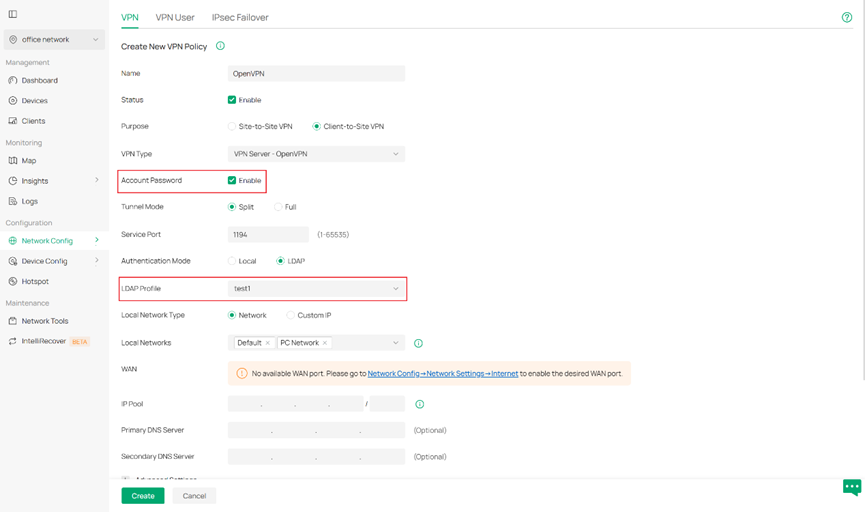 Binding the pre-config LDAP profile with your OpenVPN set.
