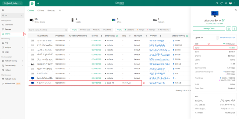Checking the signal quality of wireless terminals in the access network.