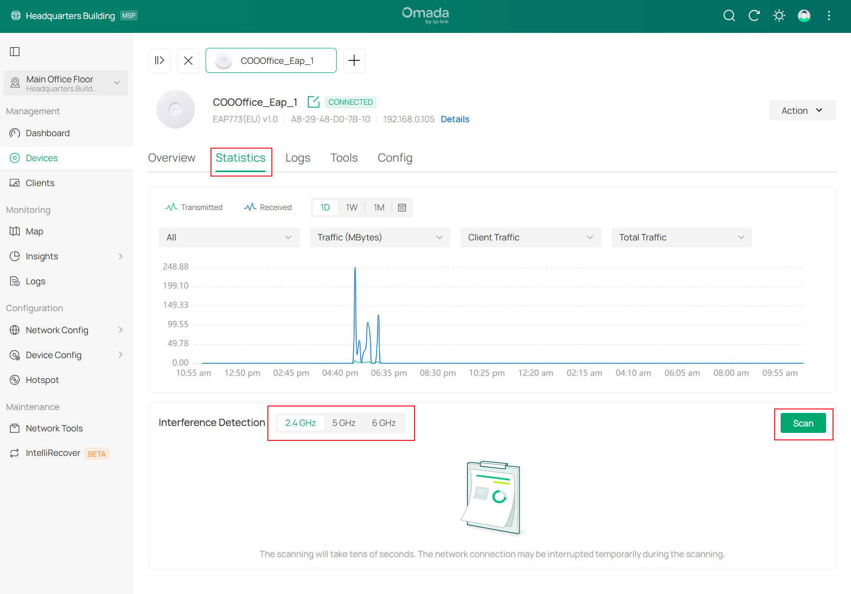 Path to Manage device – Interference detection.