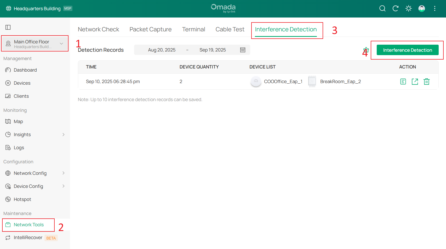 Path to Network Tools -Interference detection.
