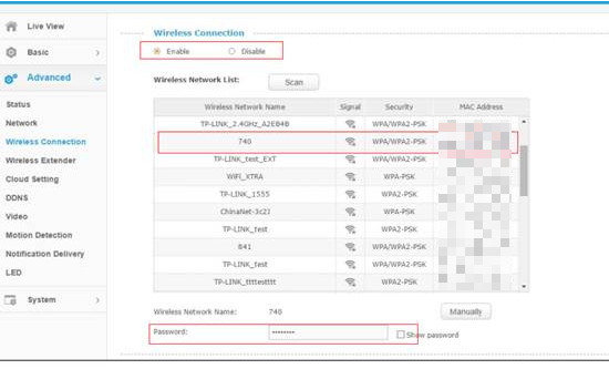 Wireless Connection page.