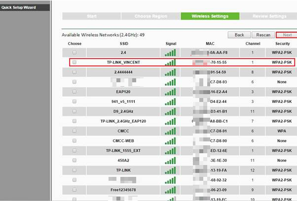 Choose the extended wireless network.