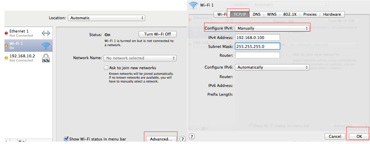 Set Wi-Fi's IP address.