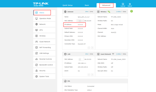Advanced-Status page.