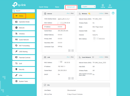 Advanced-Status page of new UI.