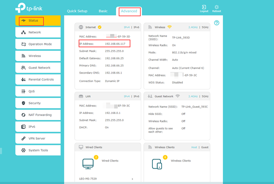 Advanced-Status page of new router UI.