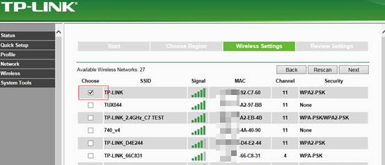 Wireless settings page.