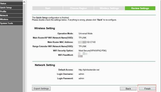 Review settings page.