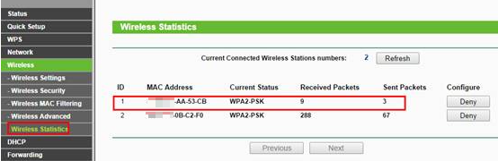 Wireless Statistics page.